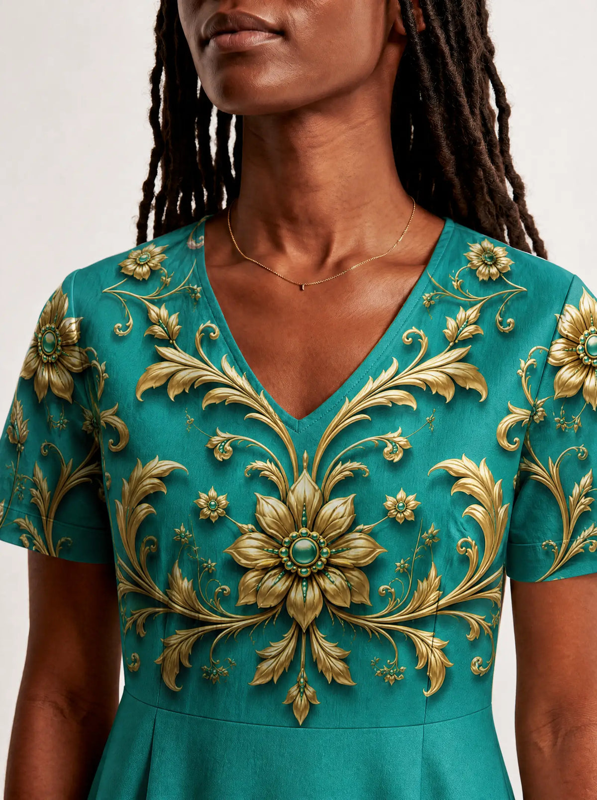 "Heshima" V Neck Midi Dress — on model