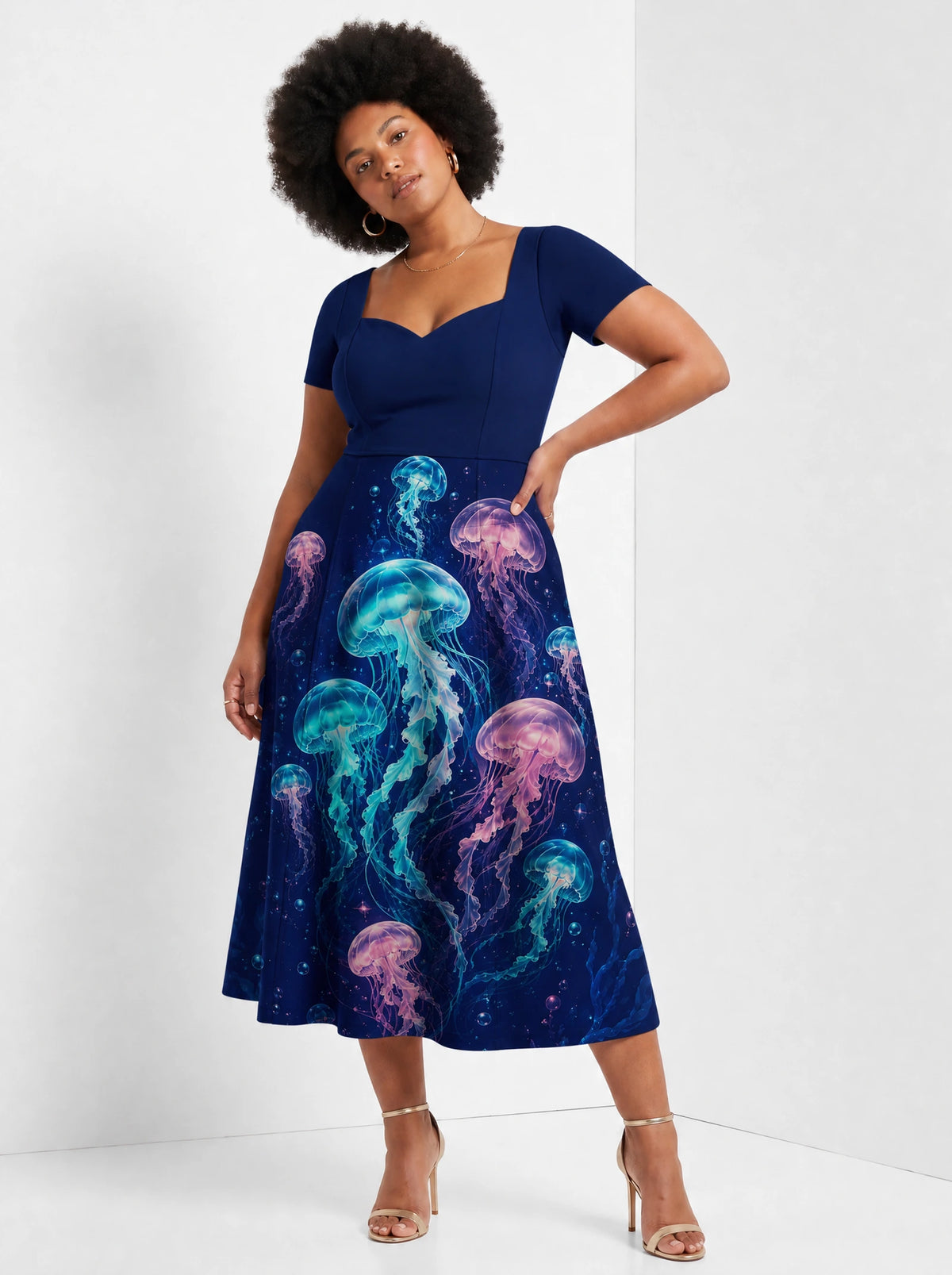 "Bahari" Sweetheart Midi Dress — front view on model