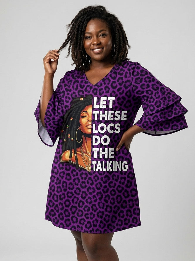 Purple Leopard Stacked Ruffle Sleeve Dress
