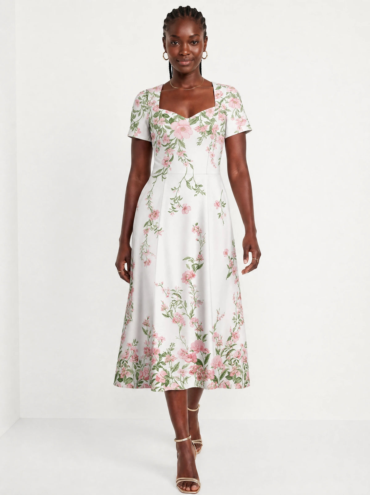 "Chanua" Sweetheart Midi Dress — front view on model