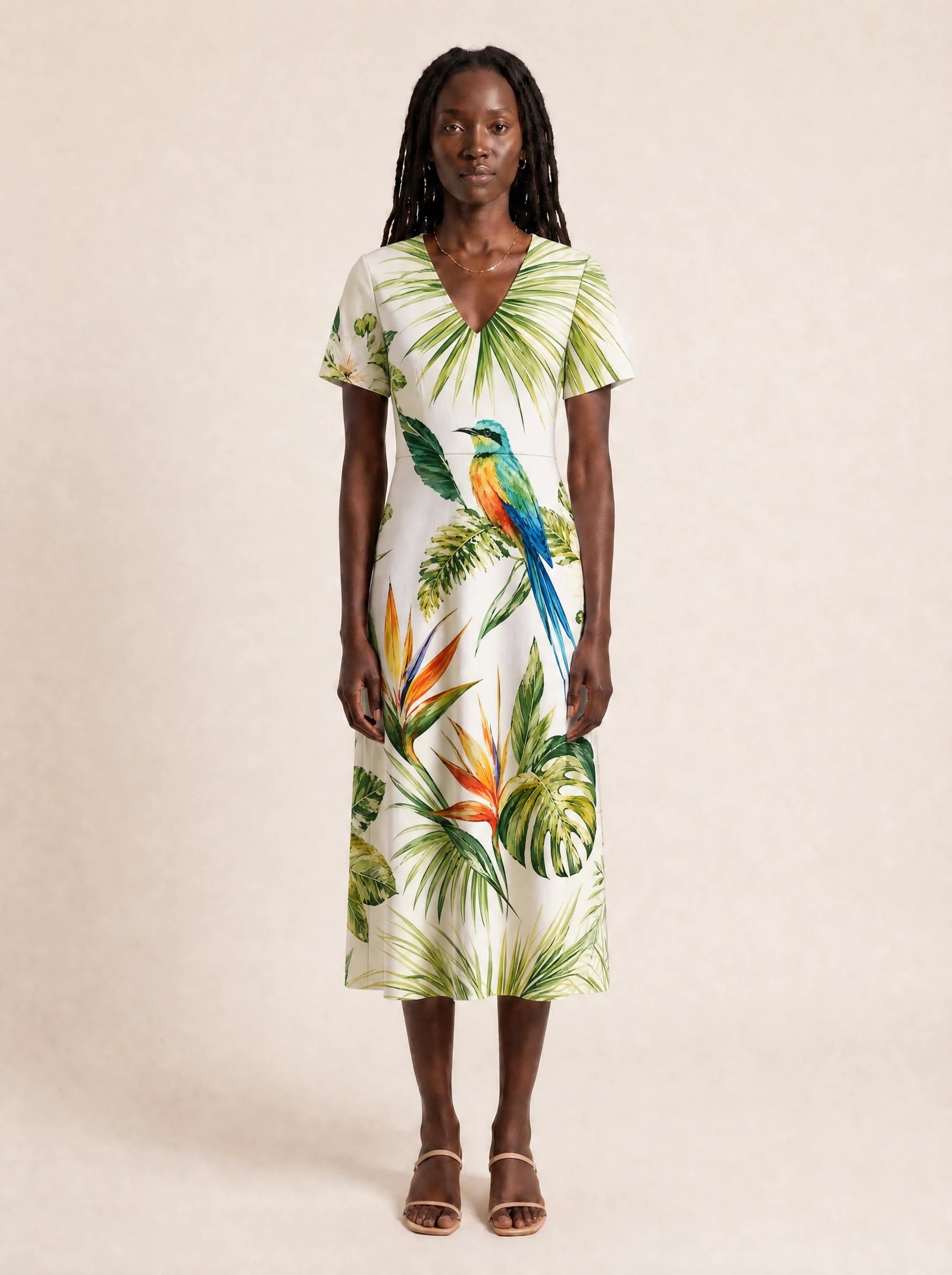 "Ndege" V Neck Midi Dress