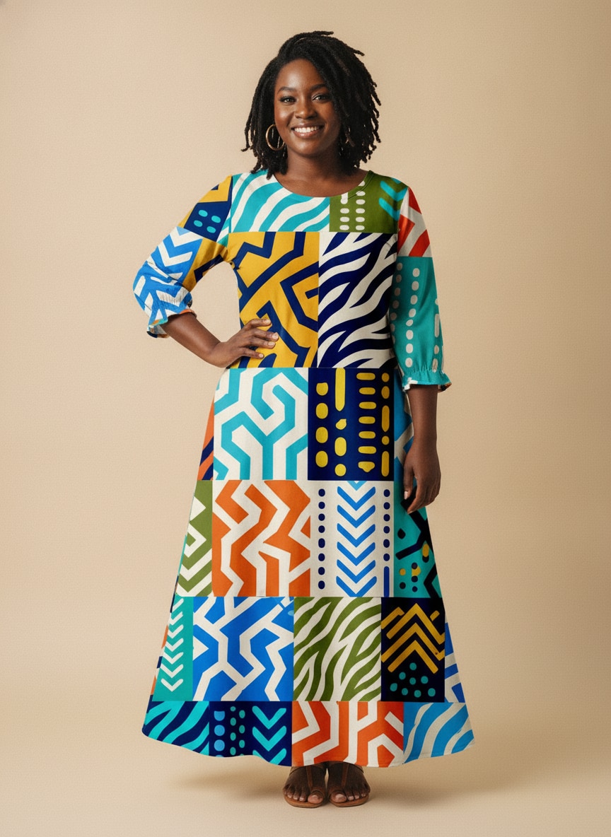 "Kitenge" Long Sleeve Maxi Dress