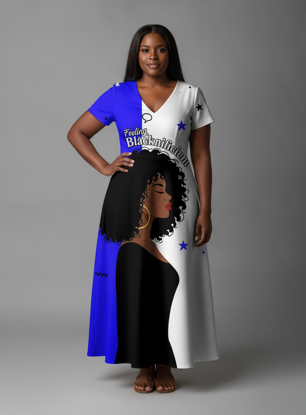 "Feeling Blacknificient Blue" Short Sleeve Maxi Dress