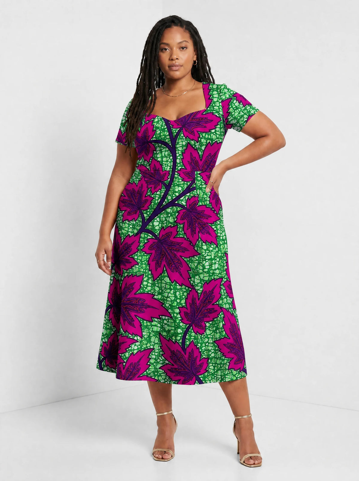 "Mzabibu" Sweetheart Midi Dress — front view on model