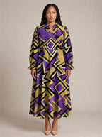 "Sheba" Long Puff Sleeve Dress — front view on model