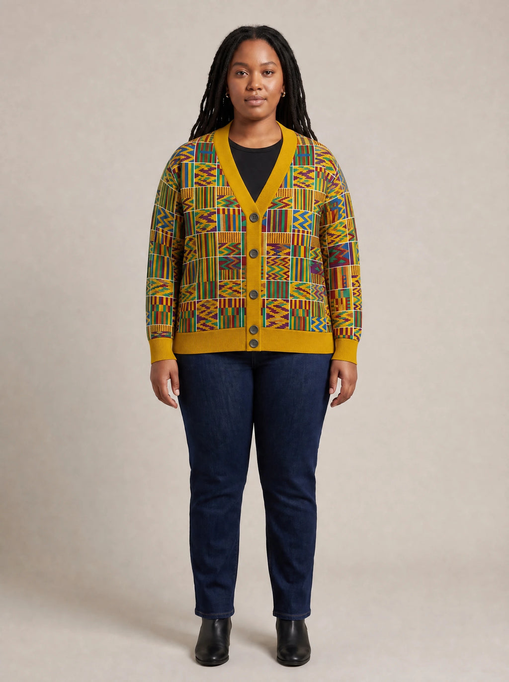 "Shangwe" Cardigan — front view on model