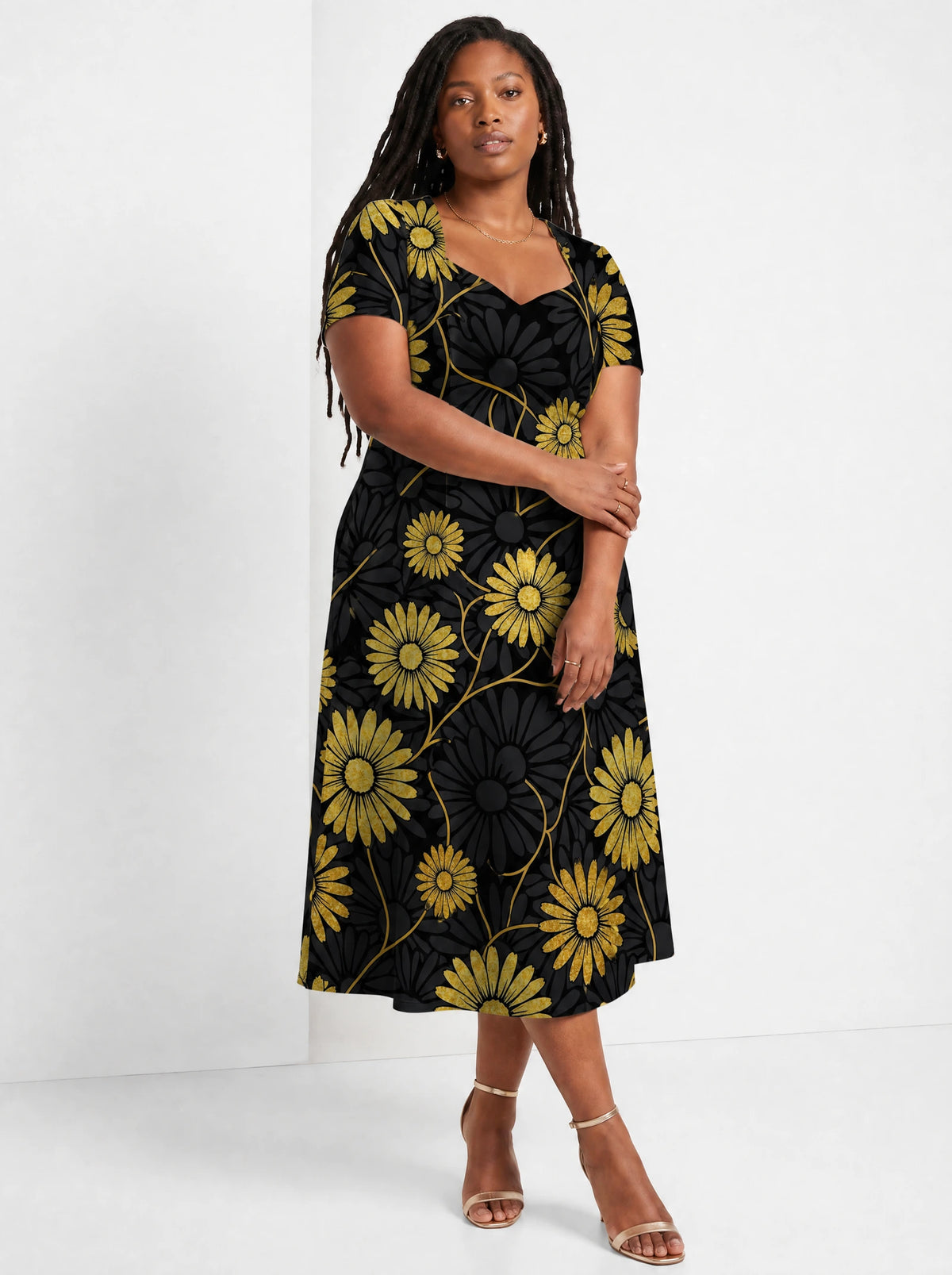 "Mulika" Sweetheart Midi Dress — front view on model