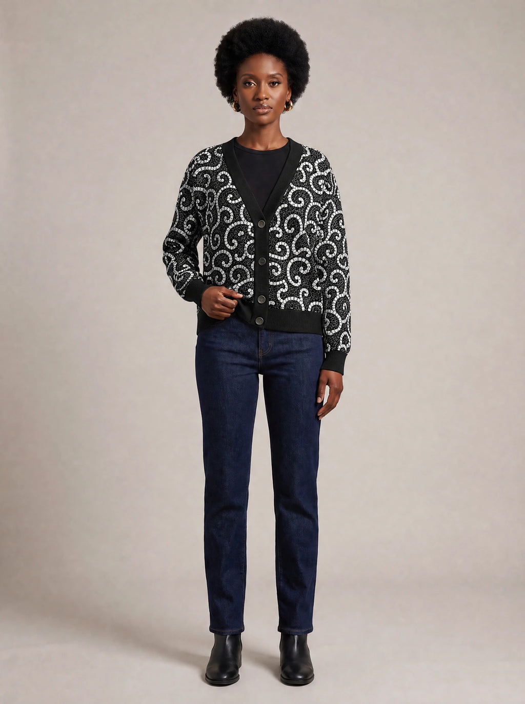 "Duara" Cardigan — front view on model