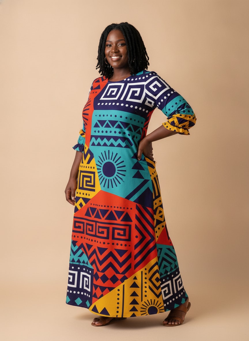 "Kanga" Long Sleeve Maxi Dress