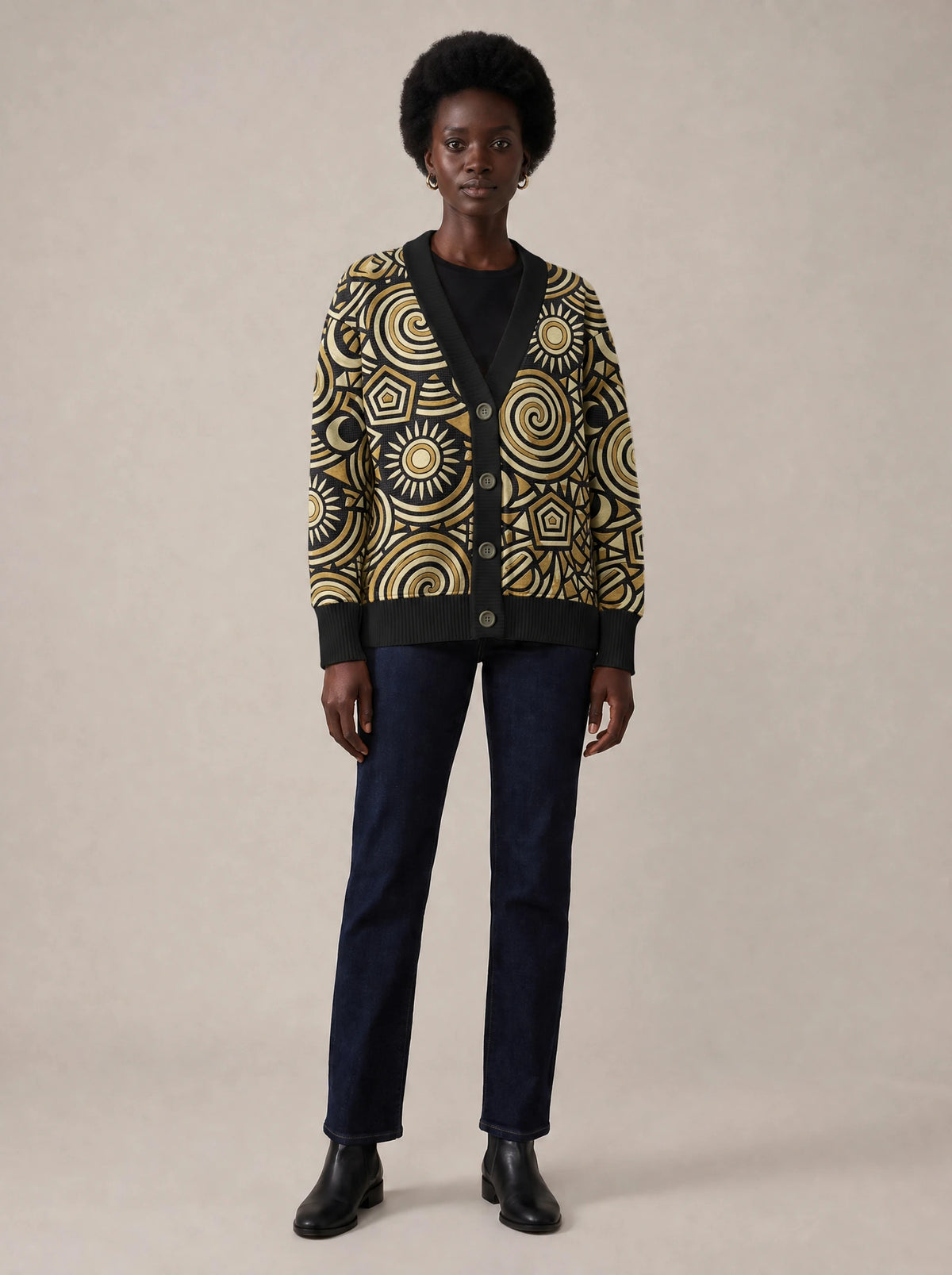 "Sahara" Knitted Cardigan — front view on model