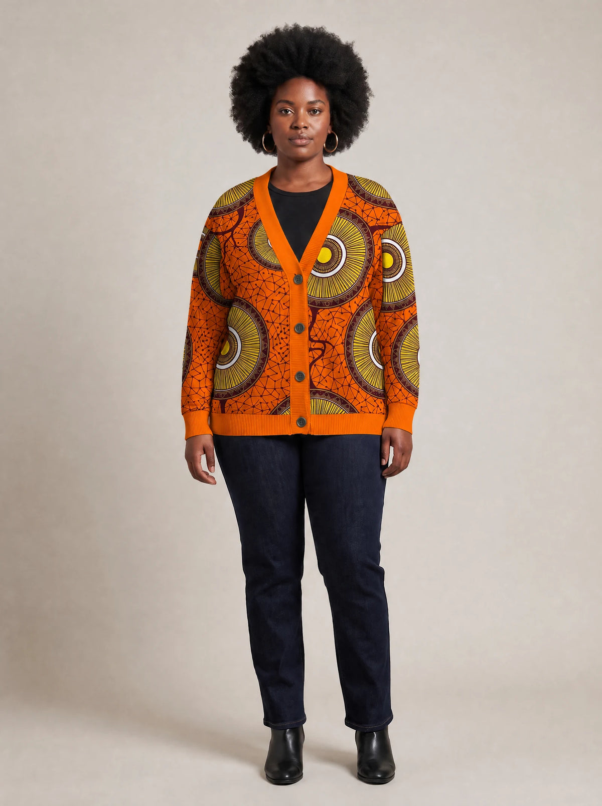 "Mchana" Cardigan — front view on model