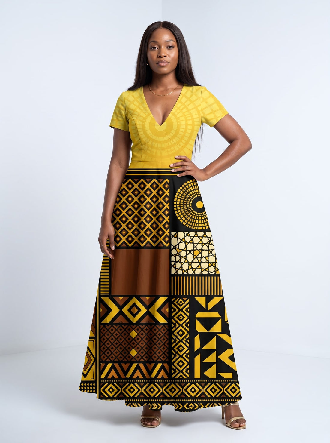 "Manjano" Short Sleeve Maxi Dress