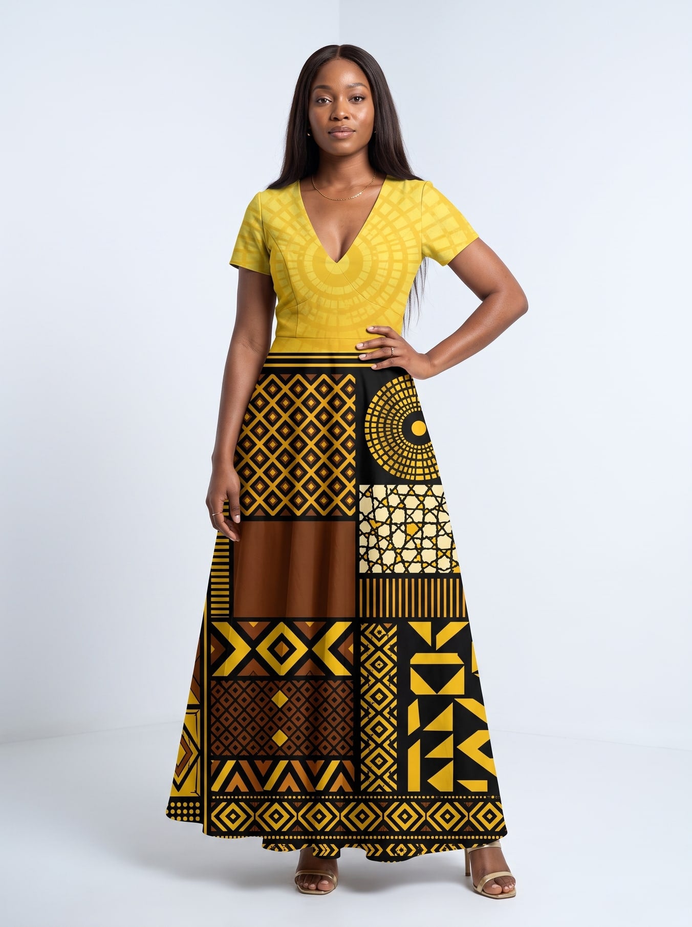 "Manjano" Short Sleeve Maxi Dress
