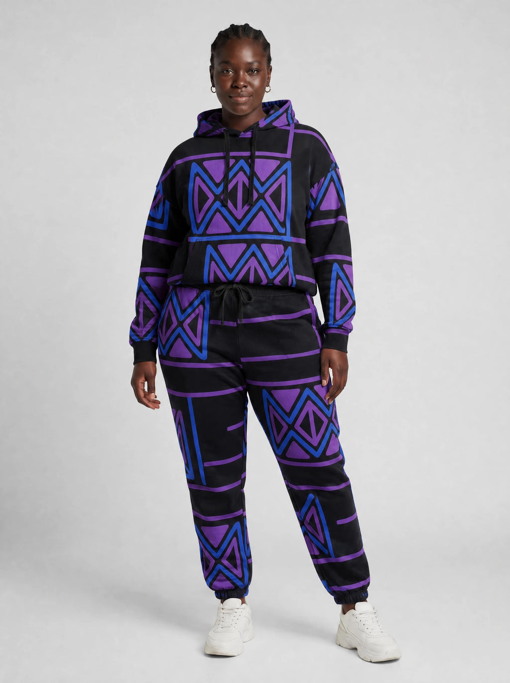 "Jioni" Black Violet Hoodie & Jogger Set — front view on model