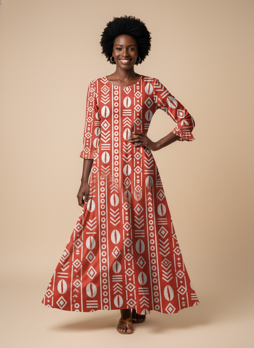 "Oshun Kijani" Long Sleeve Maxi Dress