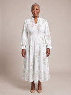 "Chanua" Long Puff Sleeve Dress — front view on model