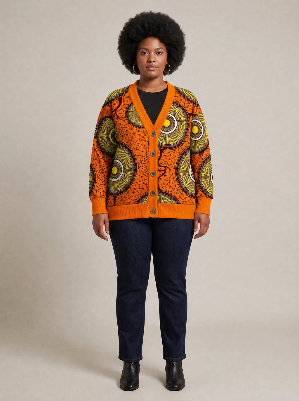 "Mchana" Knitted Cardigan — front view on model