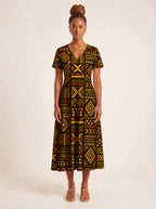 "Mudcloth" V Neck Midi Dress