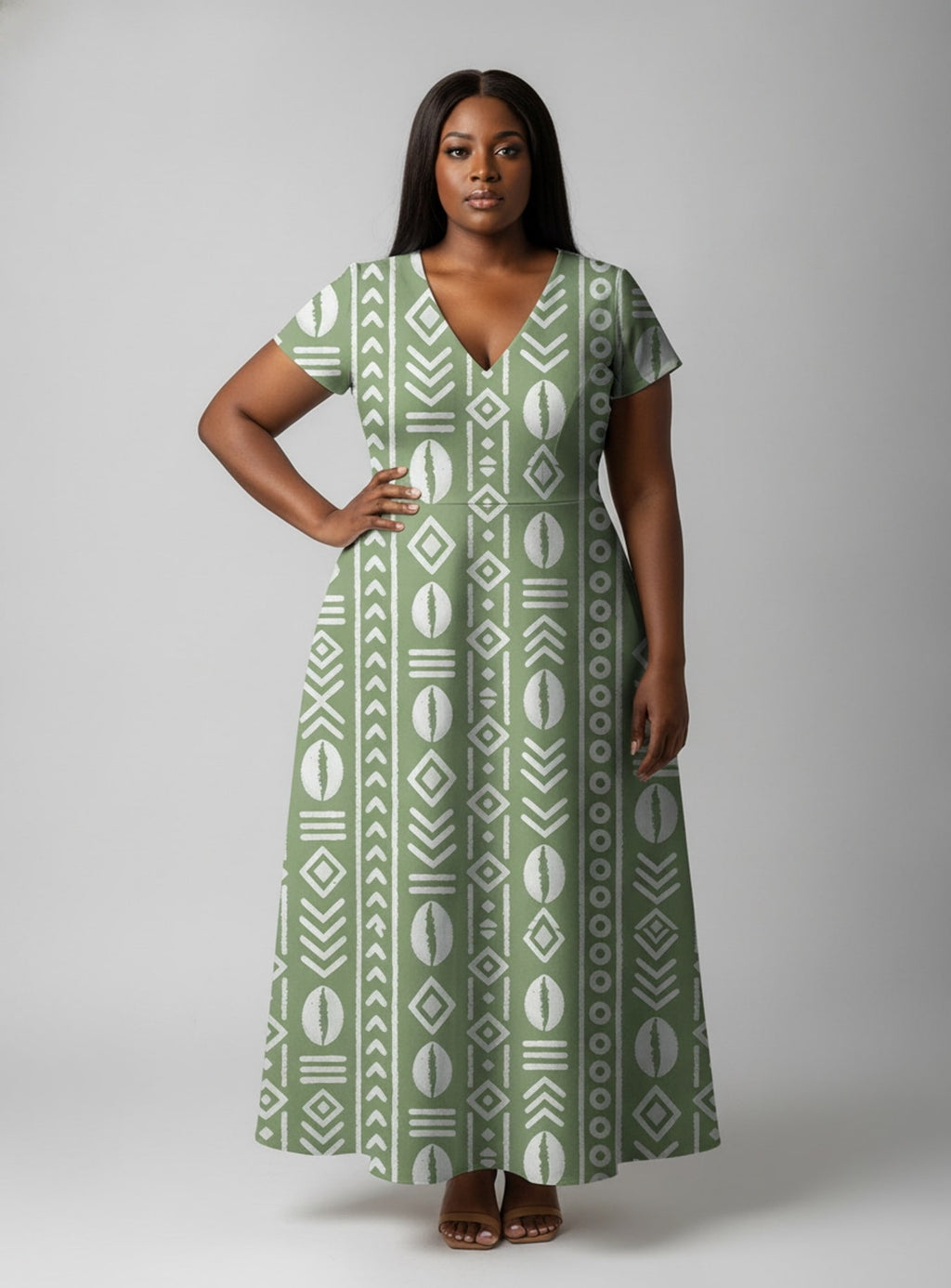 "Oshun Verde" Short Sleeve Maxi Dress