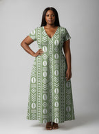 "Oshun Verde" Short Sleeve Maxi Dress