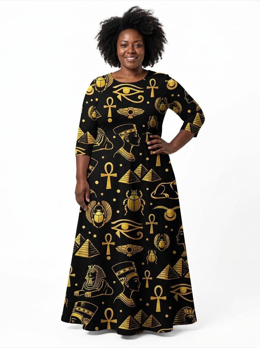 "Nefertiti" Black Gold Long Maxi Dress & Leggings Deal