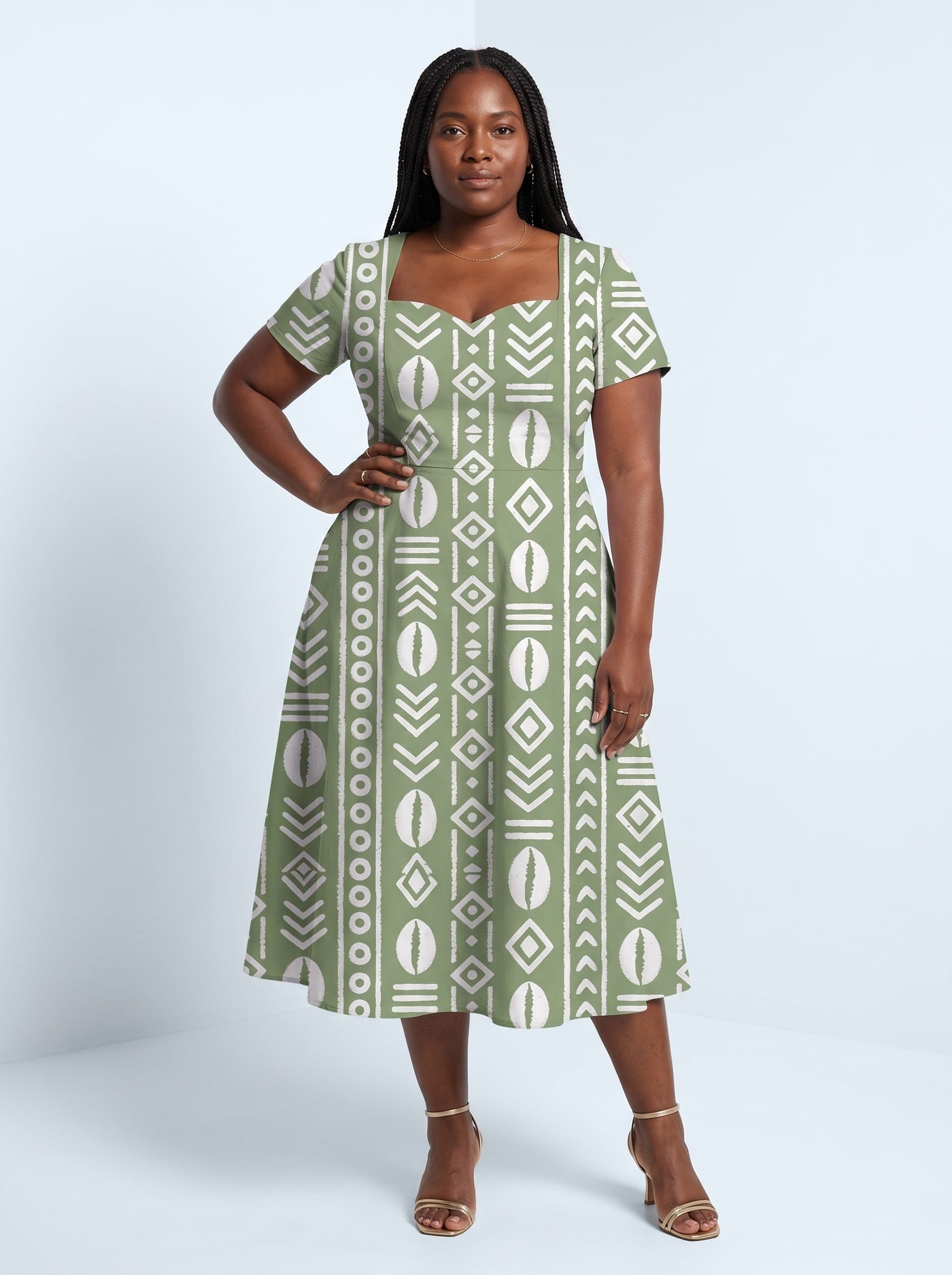 "Oshun Verde" Sweetheart Midi Dress
