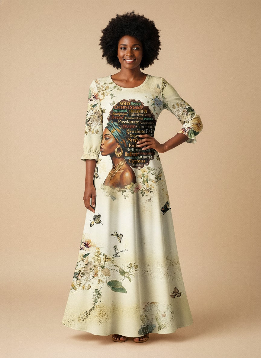 Gorgeous Black Queen Long Sleeve Maxi Dress