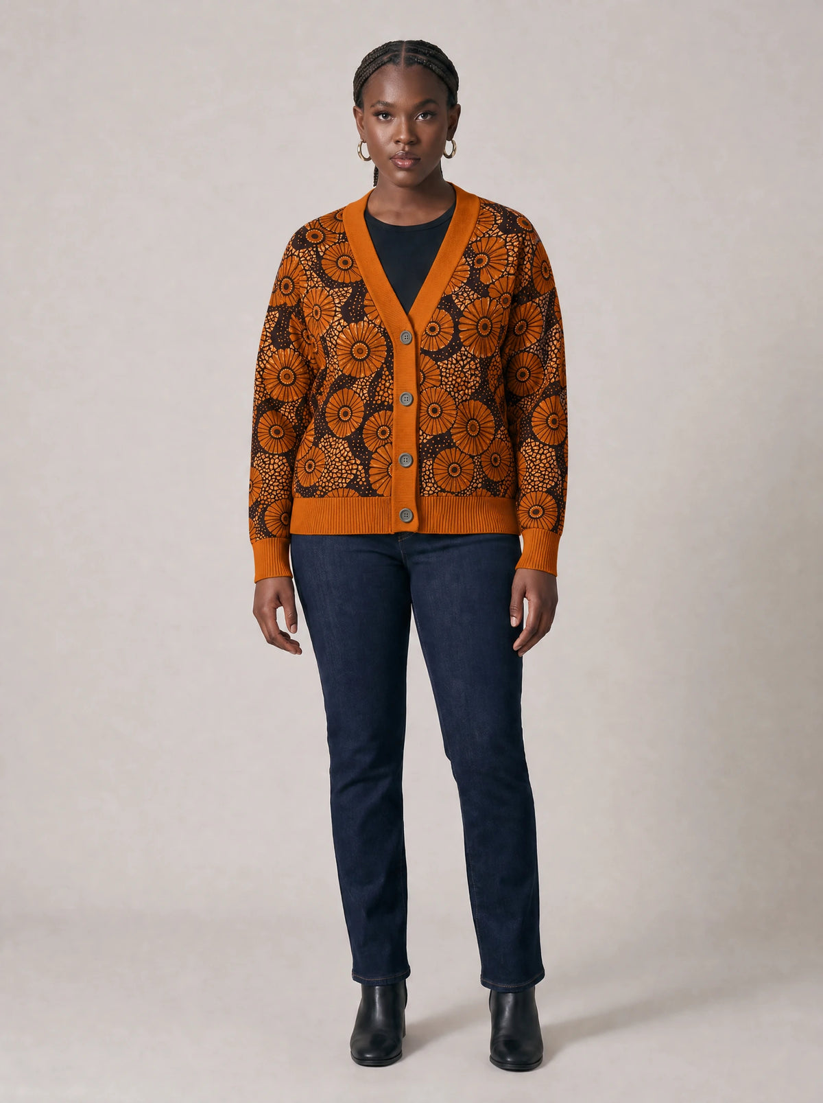 "Shada" Cardigan — front view on model