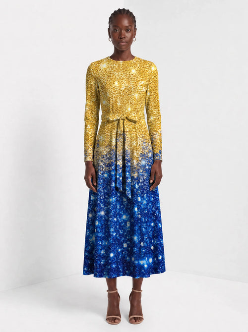 "Angaza" Long Sleeve Midaxi Dress — front view on model