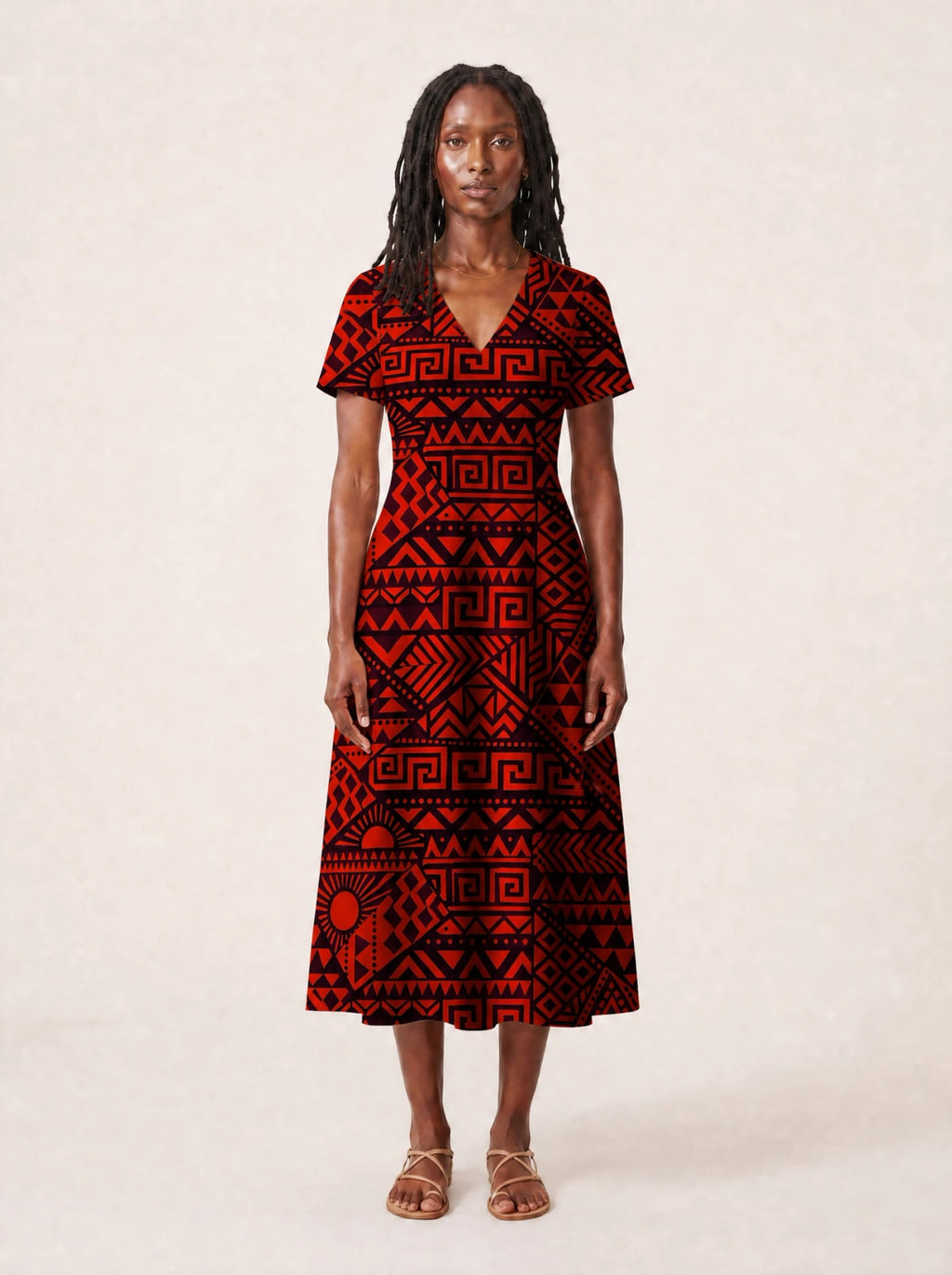 "Shaka Burgundy" V Neck Midi Dress Promo