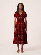 "Shaka Burgundy" V Neck Midi Dress Promo