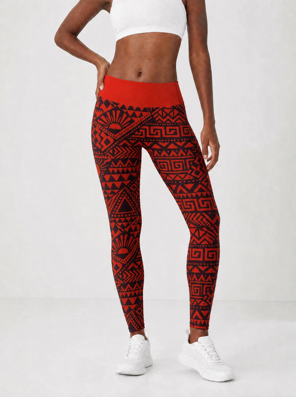 "Shaka" Burgundy Leggings — front view on model