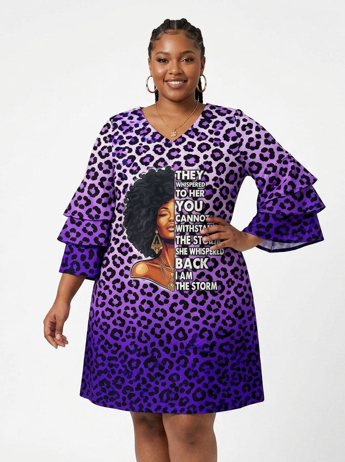 "Unstoppable" Amethyst Leopard Stacked Ruffle Sleeve Dress