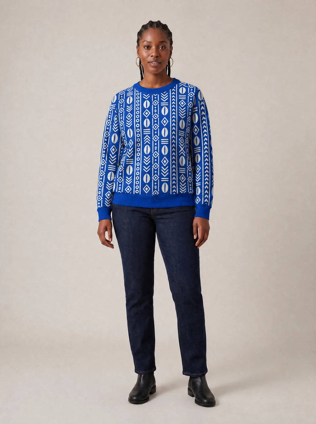 "Oshun Royal Blue" Sweatshirt — front view on model