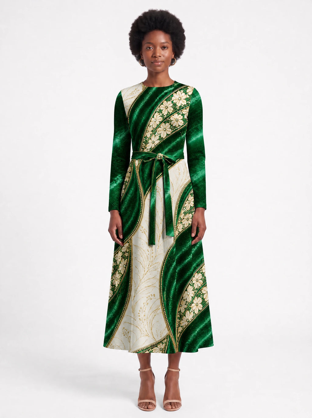 "Maile" Long Sleeve Midaxi Dress — front view on model