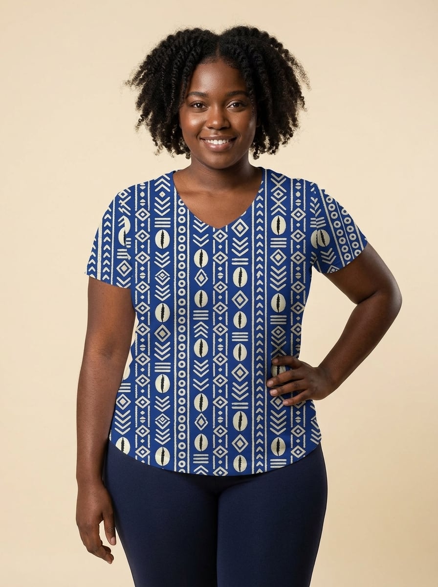 "Oshun" Royal Blue V-Neck T-Shirt
