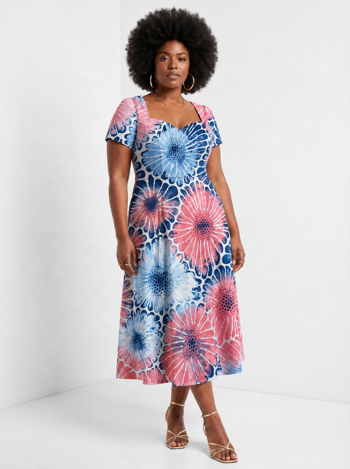 "Samawati" Sweetheart Midi Dress — front view on model