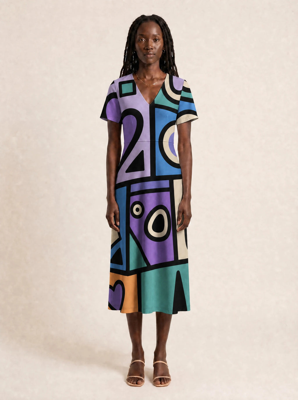 "Sanaa" V Neck Midi Dress