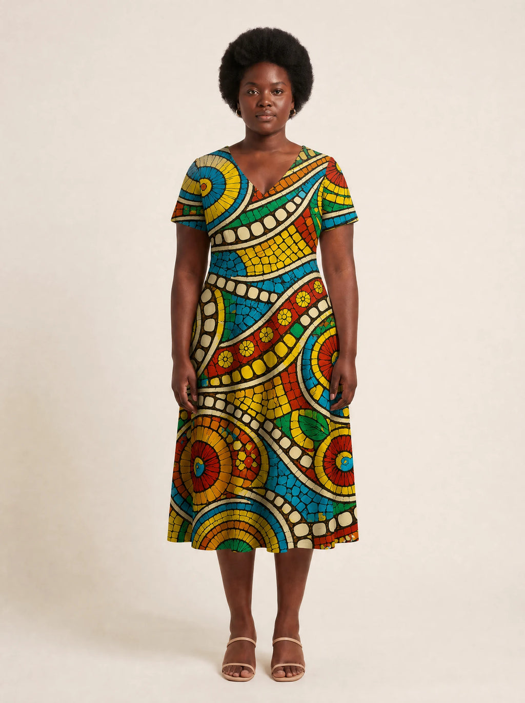 "Taji" V Neck Midi Dress