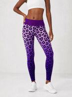 "Unstoppable" Amethyst Leopard Leggings — front view on model