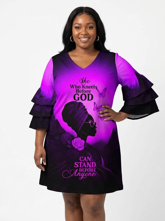 "Selah" Purple Stacked Ruffle Sleeve Dress