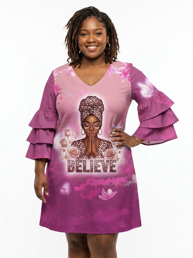 "Imani" Wild Rose Stacked Ruffle Sleeve Dress