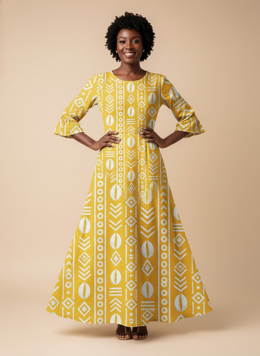 "Oshun Dhahabu" Long Sleeve Maxi Dress