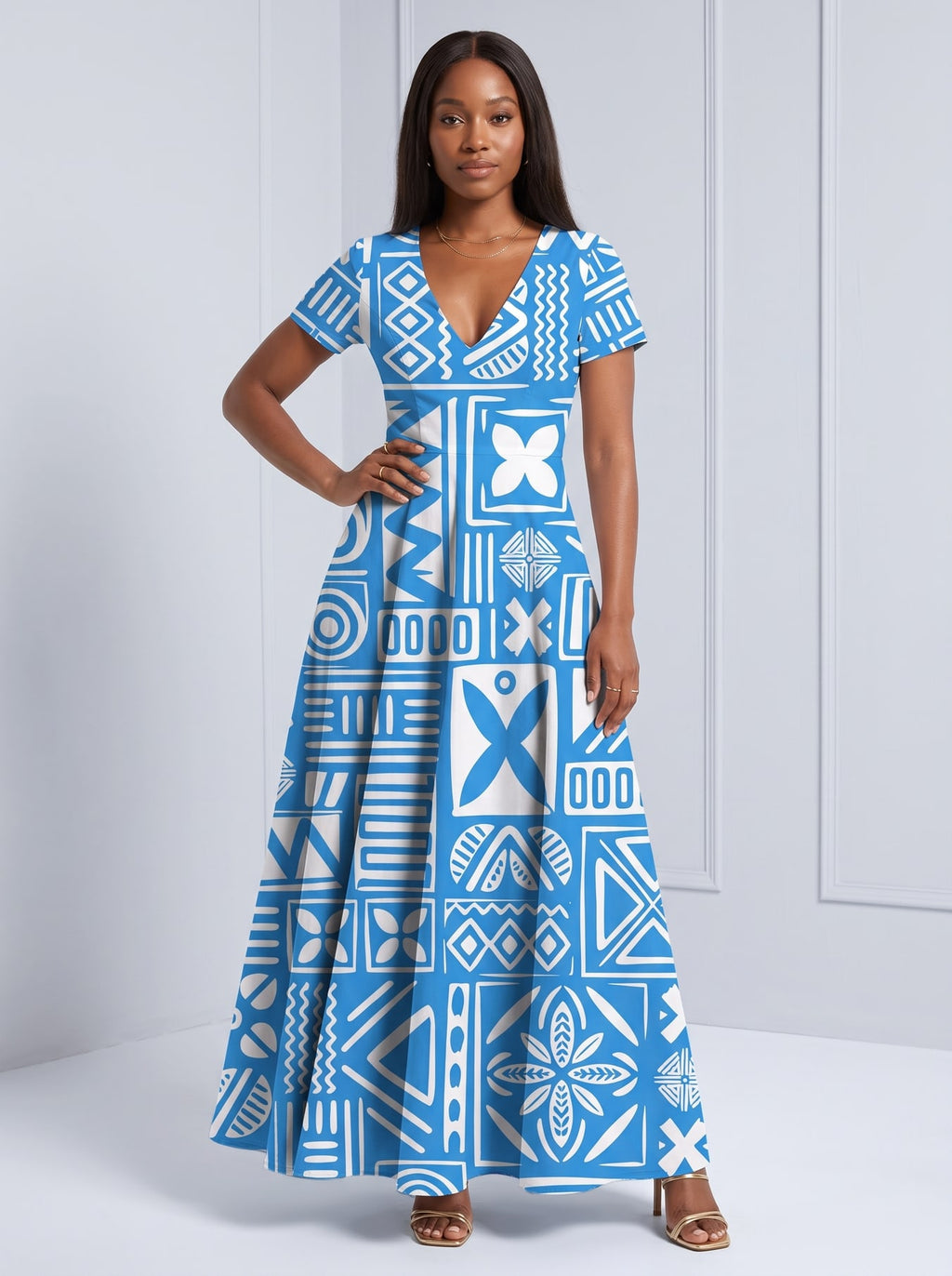 "Anga" Short Sleeve Maxi Dress