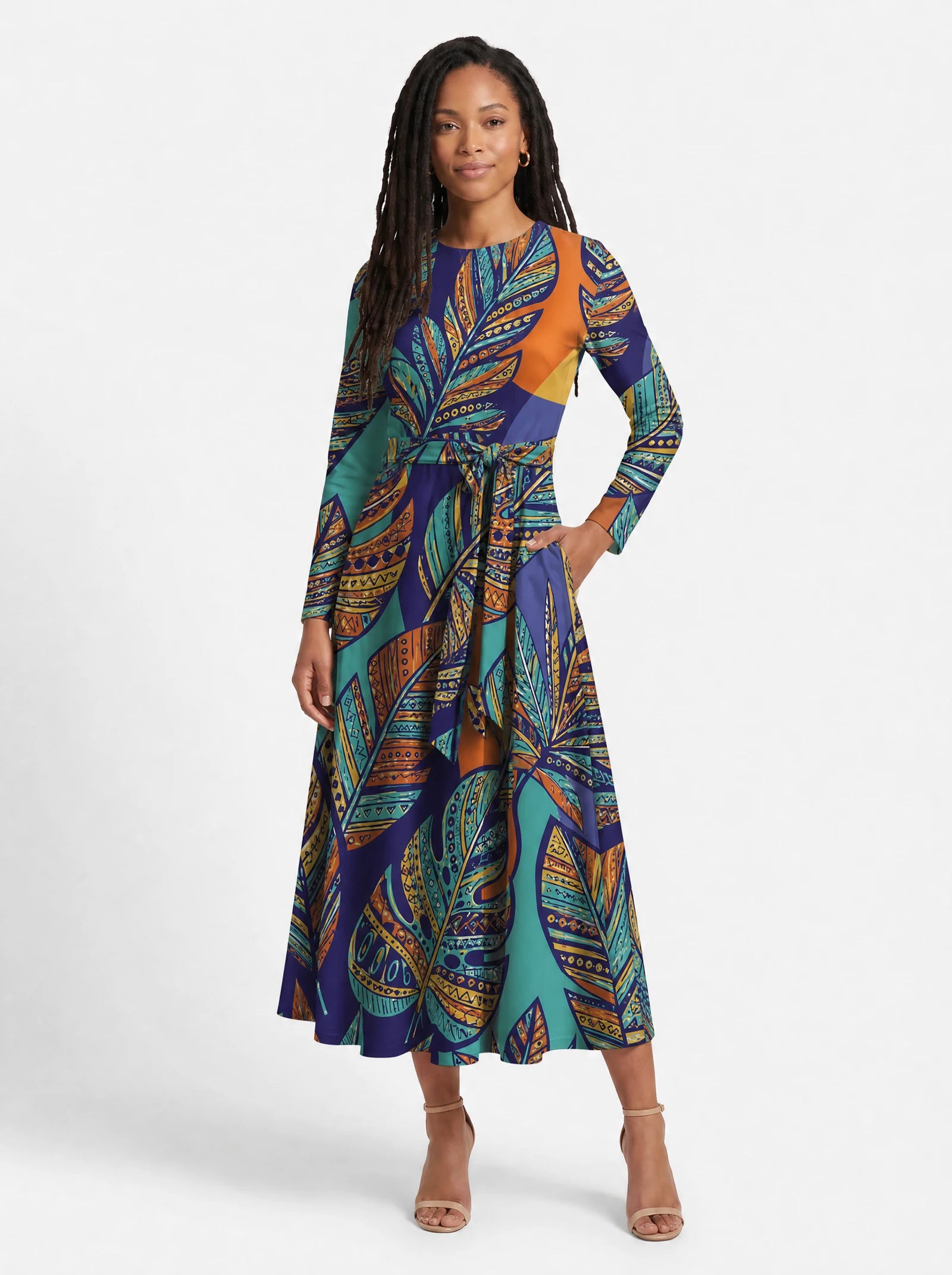 "Majani" Viscose Midi Dress — front view on model