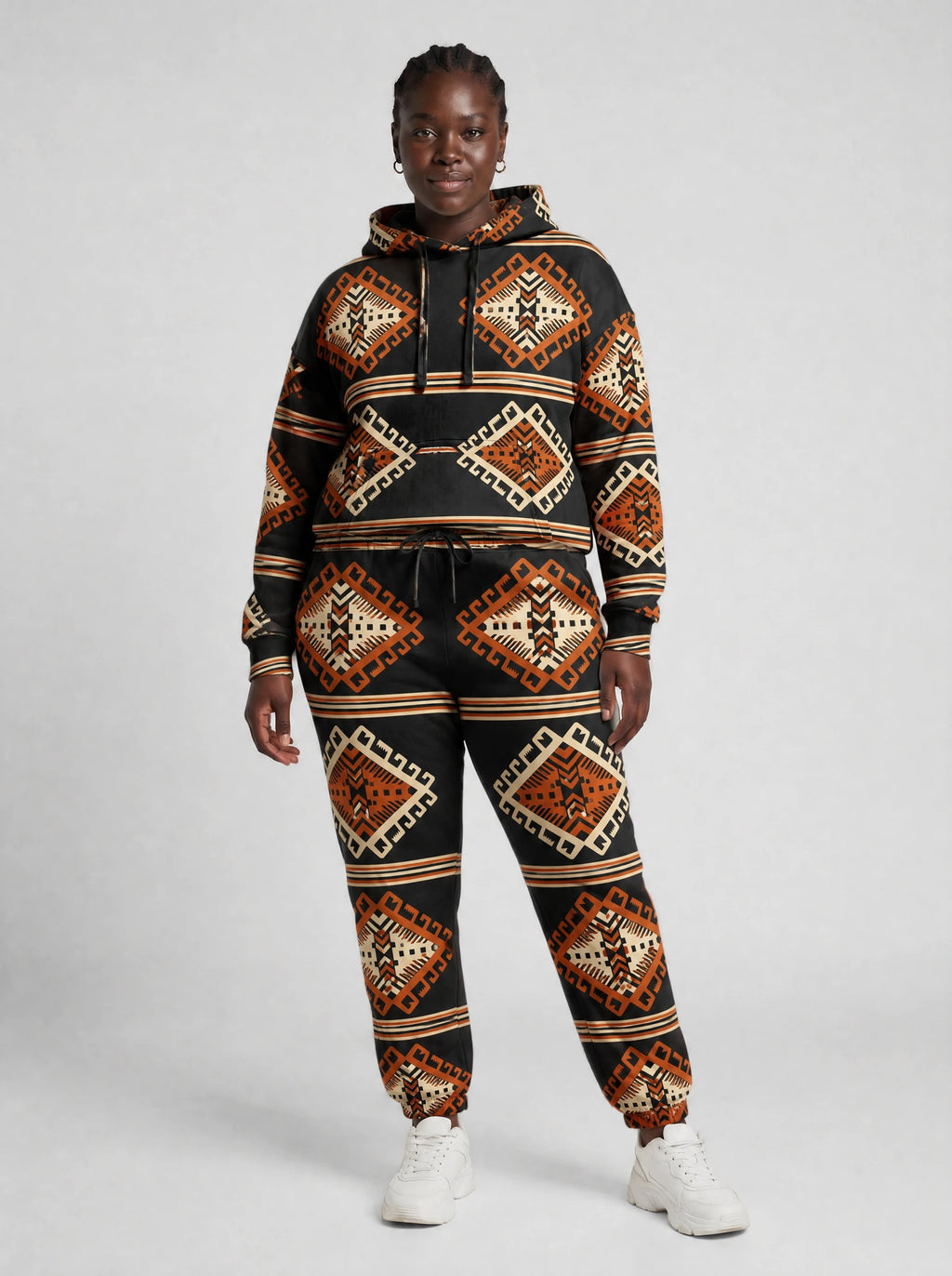 "Cheche" Black Ember Hoodie & Jogger Set — front view on model