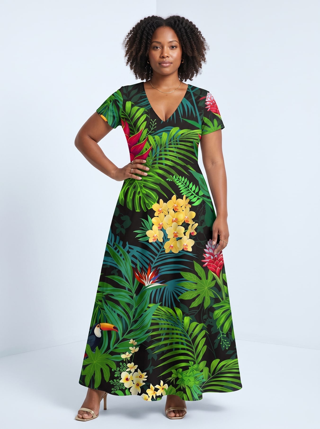 "Kitropiki" Short Sleeve Maxi Dress