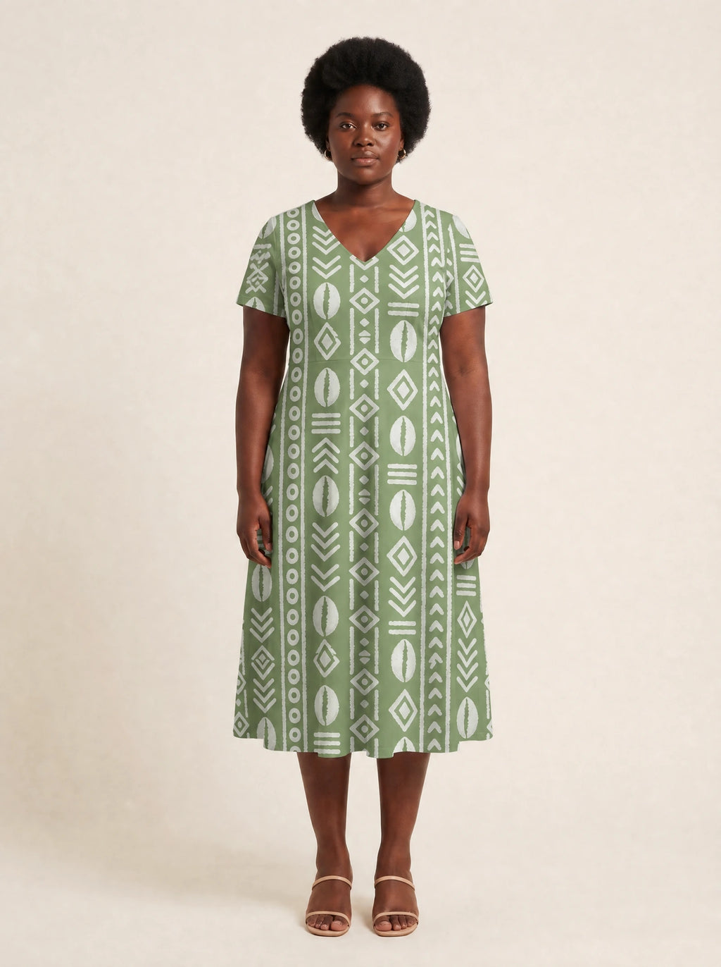 "Oshun Verde" V Neck Midi Dress