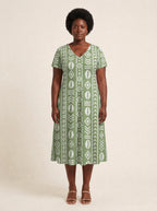 "Oshun Verde" V Neck Midi Dress