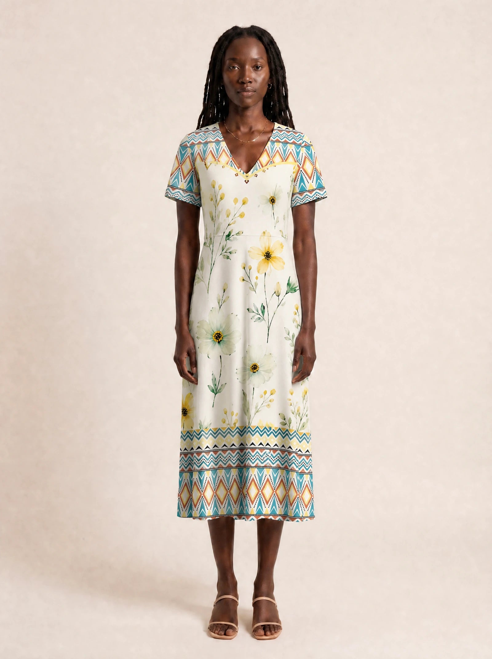 "Alizeti" V Neck Midi Dress